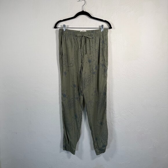 C&C California Army Green Floral Elastic Waist Straight Leg Jogger Pants Size S - Picture 1 of 13